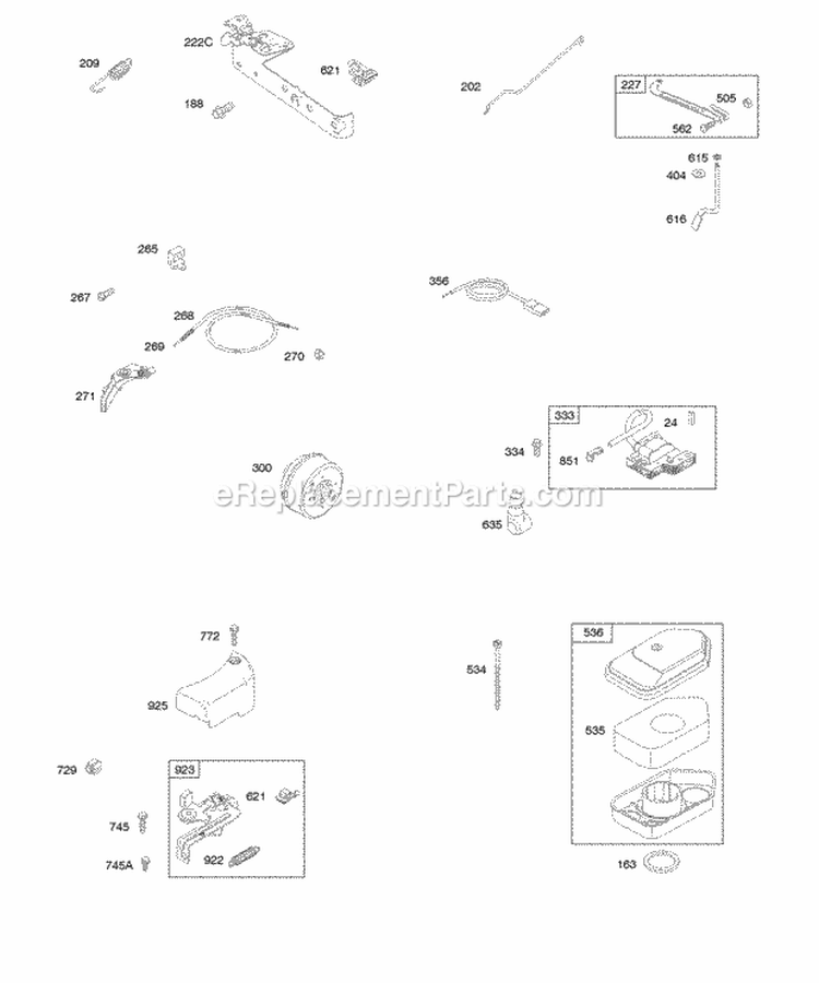 Air Cleaner Brake Controls Exhaust System Governor Spring Ignition Diagram and Parts List for  Briggs and Stratton Engine